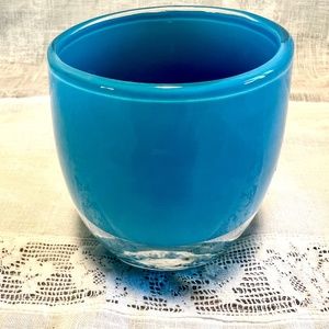 Vintage Light Blue Glassy Baby Votive Candle Holder